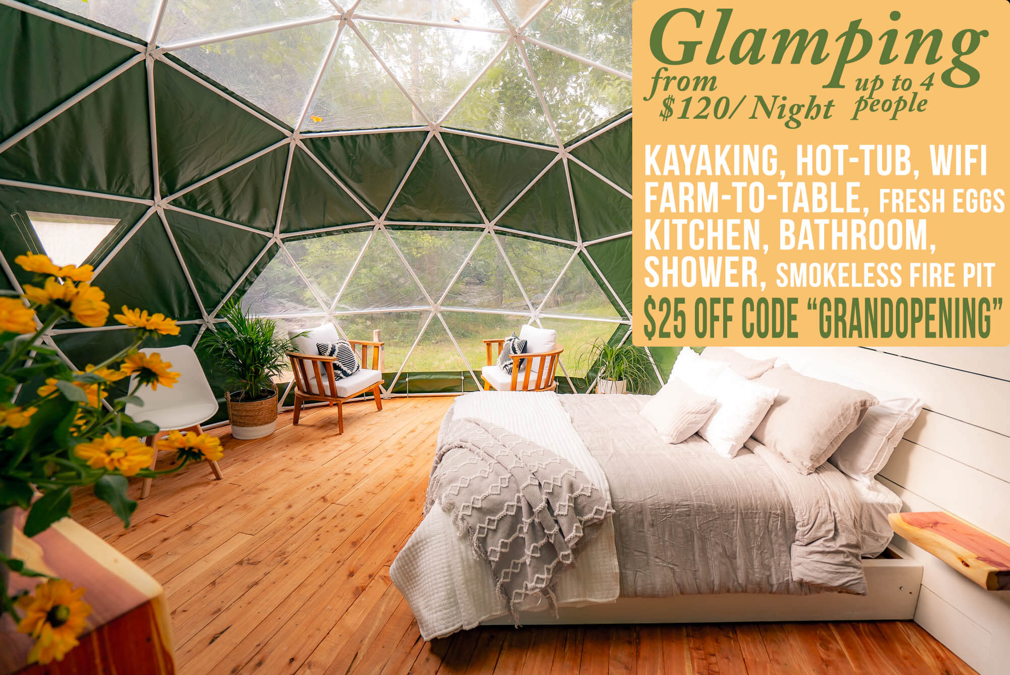 Luxury -Aromatic Cedar™- Creekside Glamping Dome (Sleeps 2-4) ~ WV Glamping  Domes